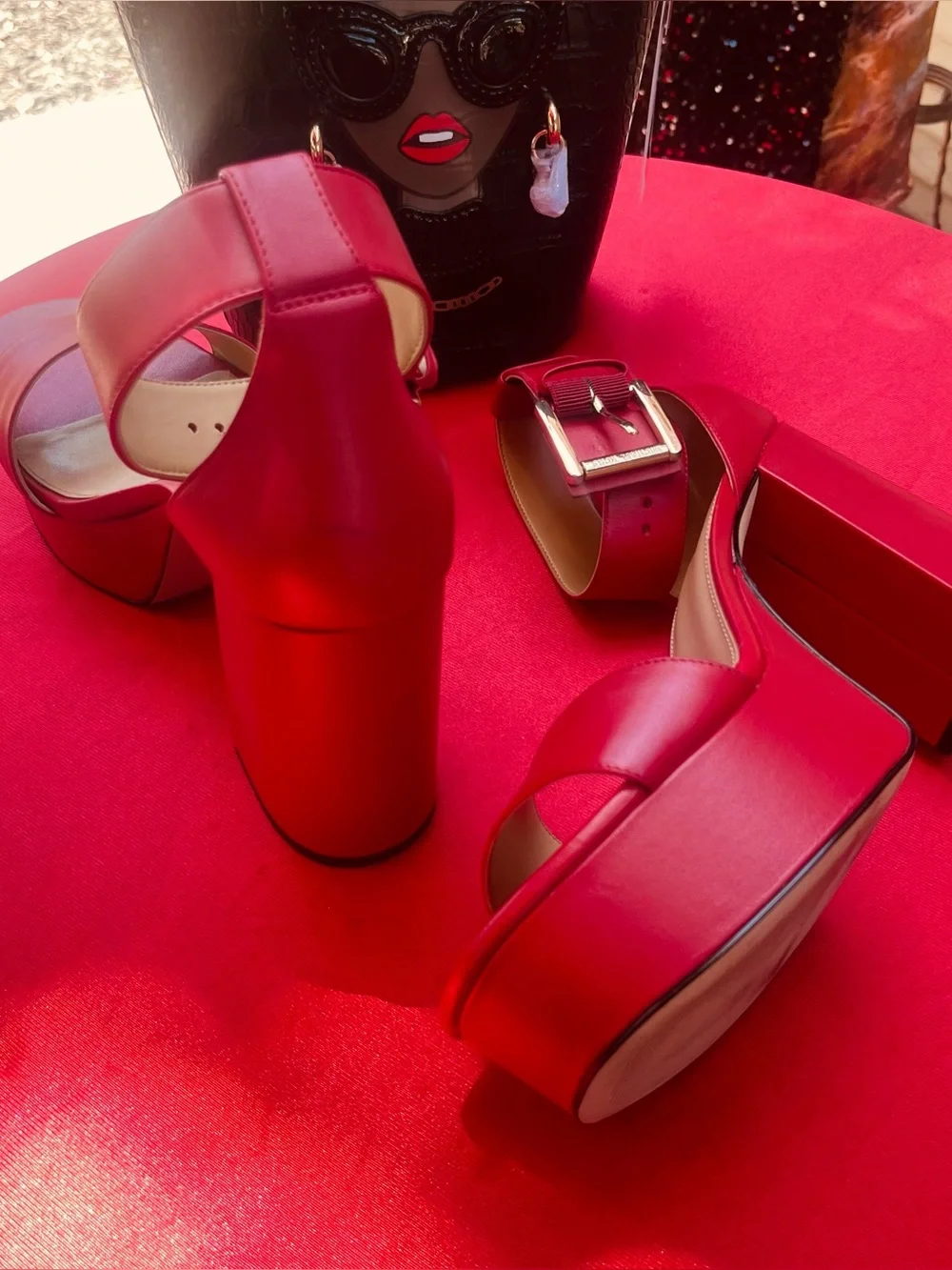 MICHAEL Michael Kors Red Platform Block Heel Sandals